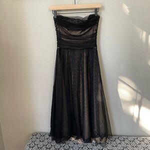 BCBGMaxAzria Black and Tan Lace Strapless Dress